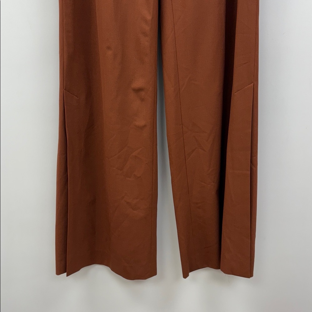 Theory High Slit Trouser Stretch Wool High Rise Flared Wide Leg Pant Brandy 6 - Picture 5 of 11